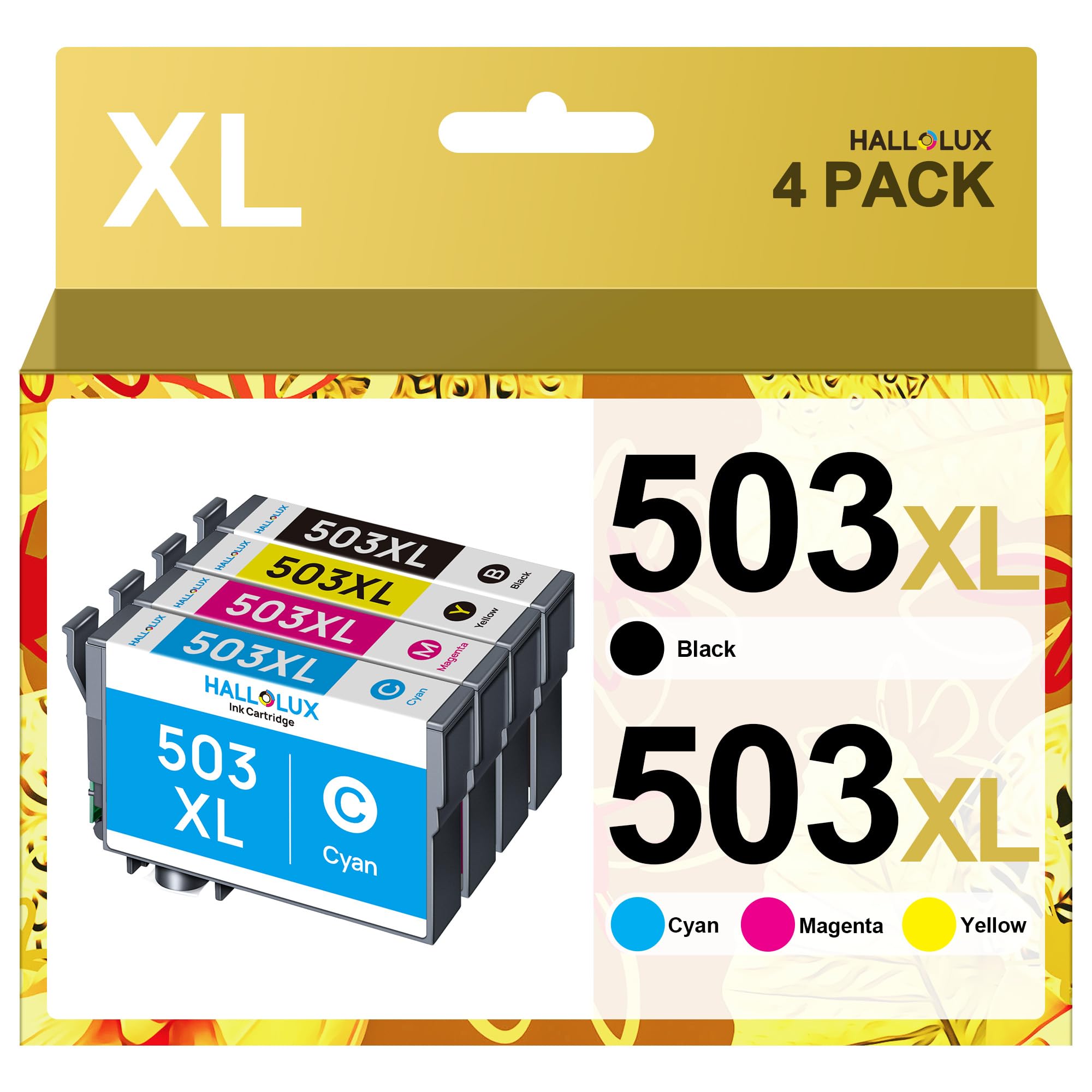 503XL Multipack Compatible with Epson 503 XL Printer Cartridges for Epson XP 5200 Cartridges XP-5205 for Epson Workforce WF-2960DWF WF-2965DWF WF 2960 (Pack of 4, Black, Cyan, Magenta, Yellow