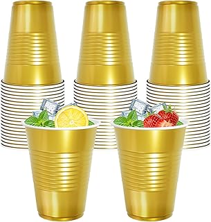 100 Pieces Solo Cups 16 oz Disposable Drinking Cups Bulk Plastic Party Cups for Birthday Wedding Graduation Christmas (100, Gold)