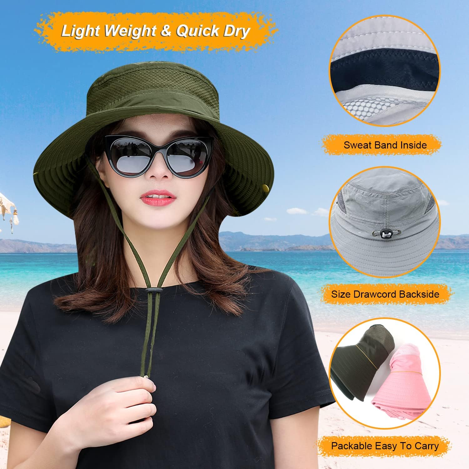 Women Fishing Sun Hat Men Summer UV Protection Bucket Hats Mesh Ventilated Outdoor Hiking Gardening Beach Lawn Hat - Image 3
