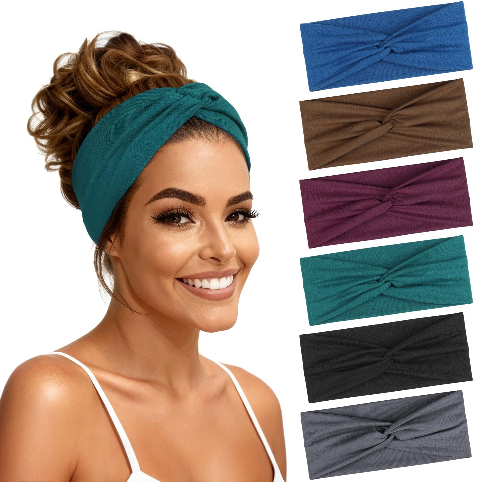 Loiluliy Haarband Damen, 6 Stück Stirnband Damen Dünn Elastische & Rutschfeste Sport Headbands für Yoga Laufen Kosmetik Workout(Schwarz Grau Braun Grün Blau Violett）
