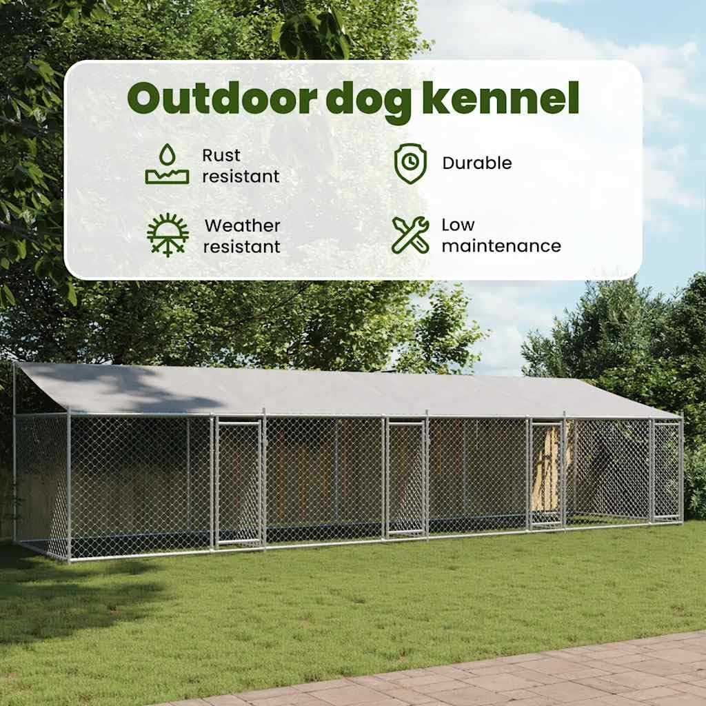 Amazon | vidaXL 犬用ケージ ルーフ&ドア付き グレー 8x2x2 m 亜鉛