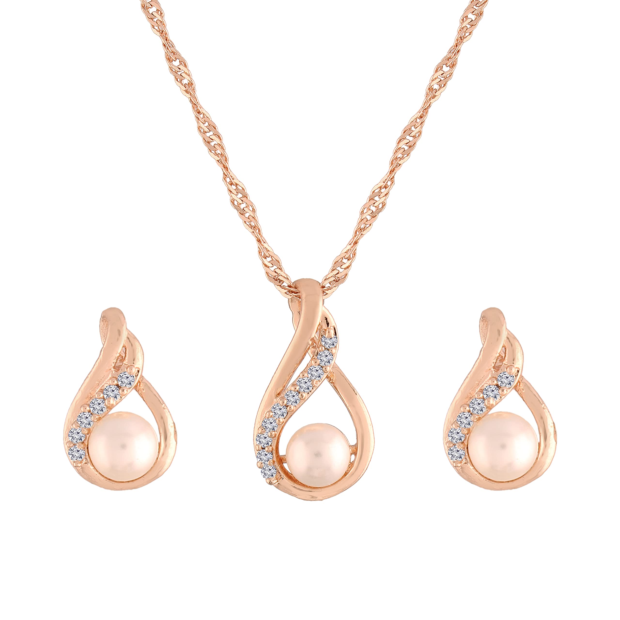 I Jewels Glittering Cubic Zirconia Designer Chain Pendent Necklace Jewellery Set with Pearl Drop Earring for Women & Girls (CH41RG) (B09GVJ1RV3) Amazon Price History, Amazon Price Tracker