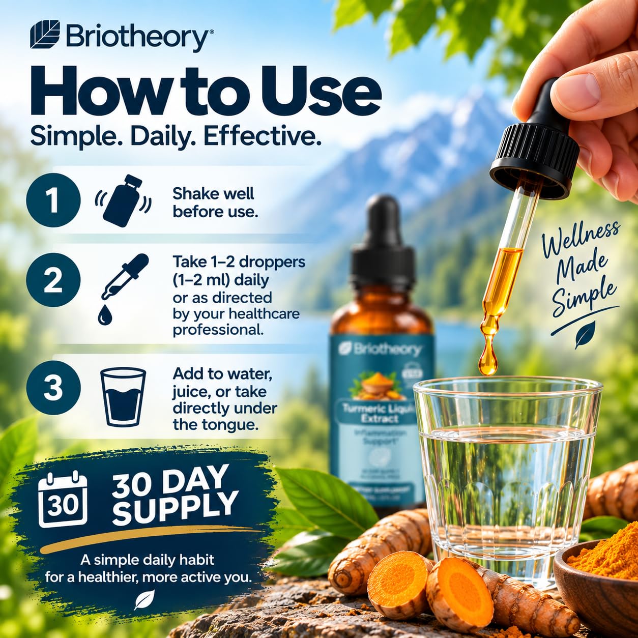 Turmeric Root Extract Tincture Liquid Drops – Herbal Supplement for Joint & Muscle Support, Antioxidant & Anti-Inflammatory, Alcohol-Free, Vegan, Non-GMO – 60 ml (30 Days Supply) — Amazon image 5