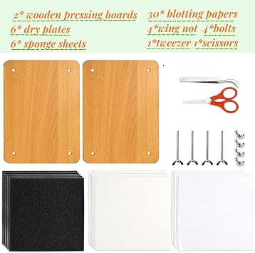 Noamus 54Pcs Flower Press Kit, 7 x 9.5 6-Layer Wooden Leaves Pressing Kit for Adult, Solid Wood Book Pressed Plant Preservation Kits, DIY Arts Dried Flowers Craft Tool for Gift