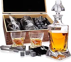 Conjunto de decantadores de uísque da Royal Reserve – Conjunto de presente de uísque – Decantador de Bourbon torcido 680 g 750 ml com copos, pedras de uísque, porta-copos e pinças – presentes de