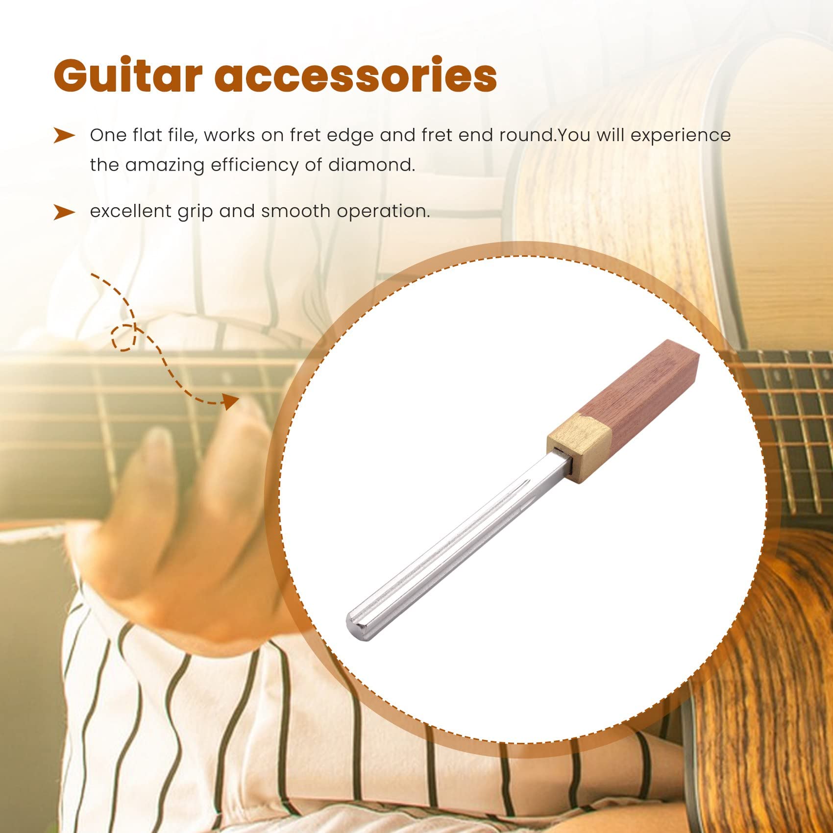 Kopinma Guitar Fret Crowning File, Multi-Function Tool for Stringed Instruments with Grits, Wood Color&Silver - Image 2