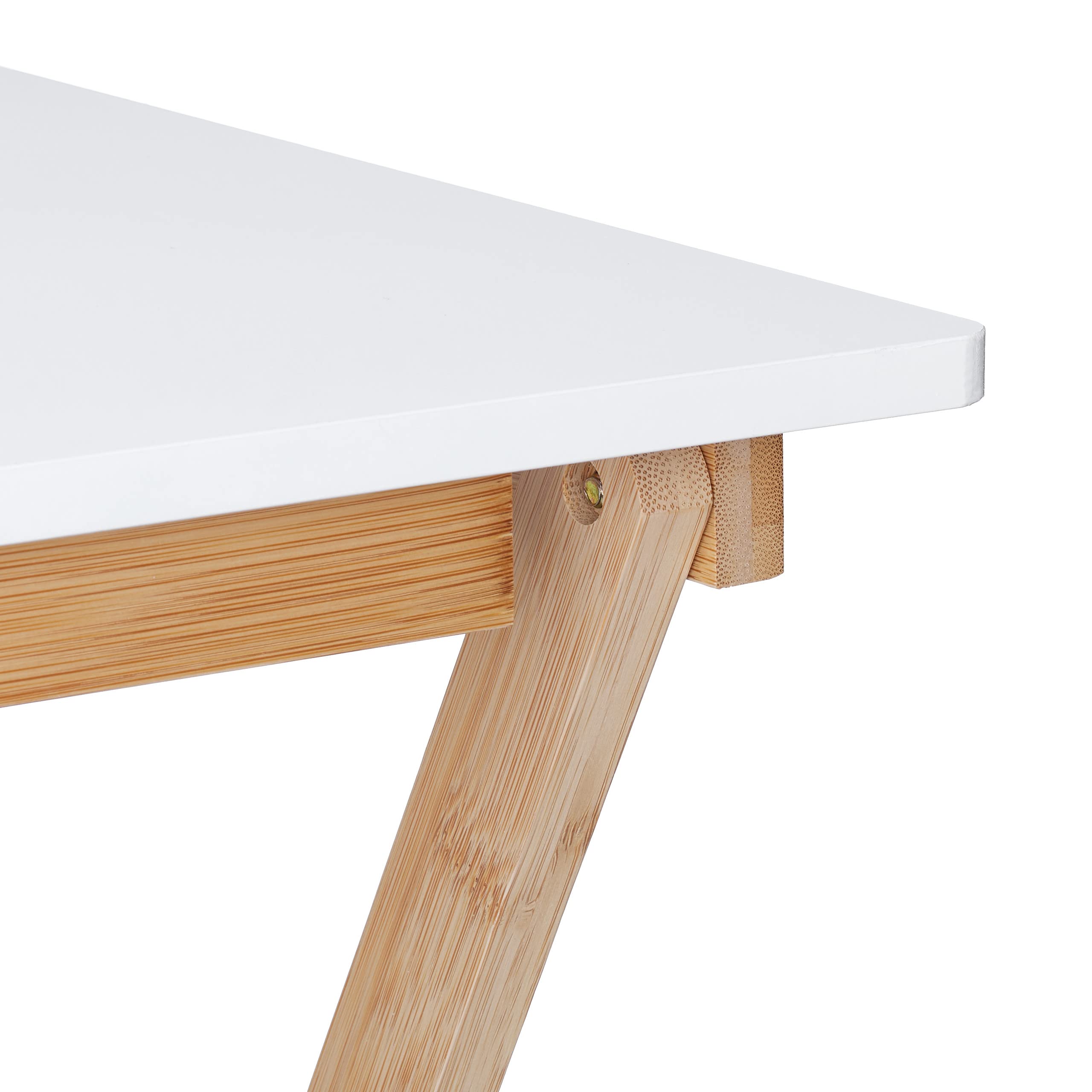 Relaxdays Table Pliante, Bambou, HxLxP : 63 x 47,5 x 37 cm, Peu encombrante, Solide, guéridon de Balcon, Blanc-Nature