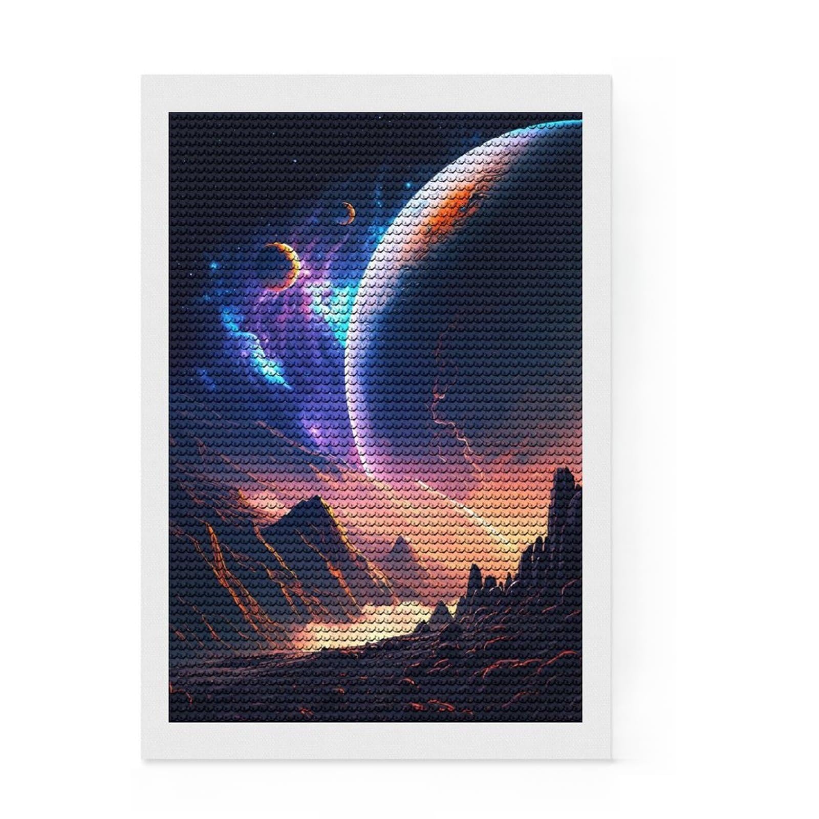 Junmoney Galactic Twilight Planet Diamond Painting Kit 8"x12", Mindful Craft Activity, Neat Printed Canvas, Modern Decor, Gift Idea, Adhesive Canvas