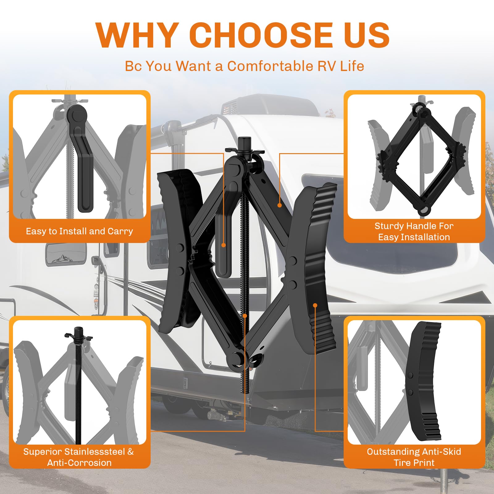WELLUCK Camper Unterlegkeil Stabilisator 2 Sets für Wohnmobil, Reiseanhänger, strapazierfähig, X-förmig, Wohnmobil-Unterlegkeile, Anti-Moving Reifen, Radspalten, passend für 8,9 cm bis 30,5 cm