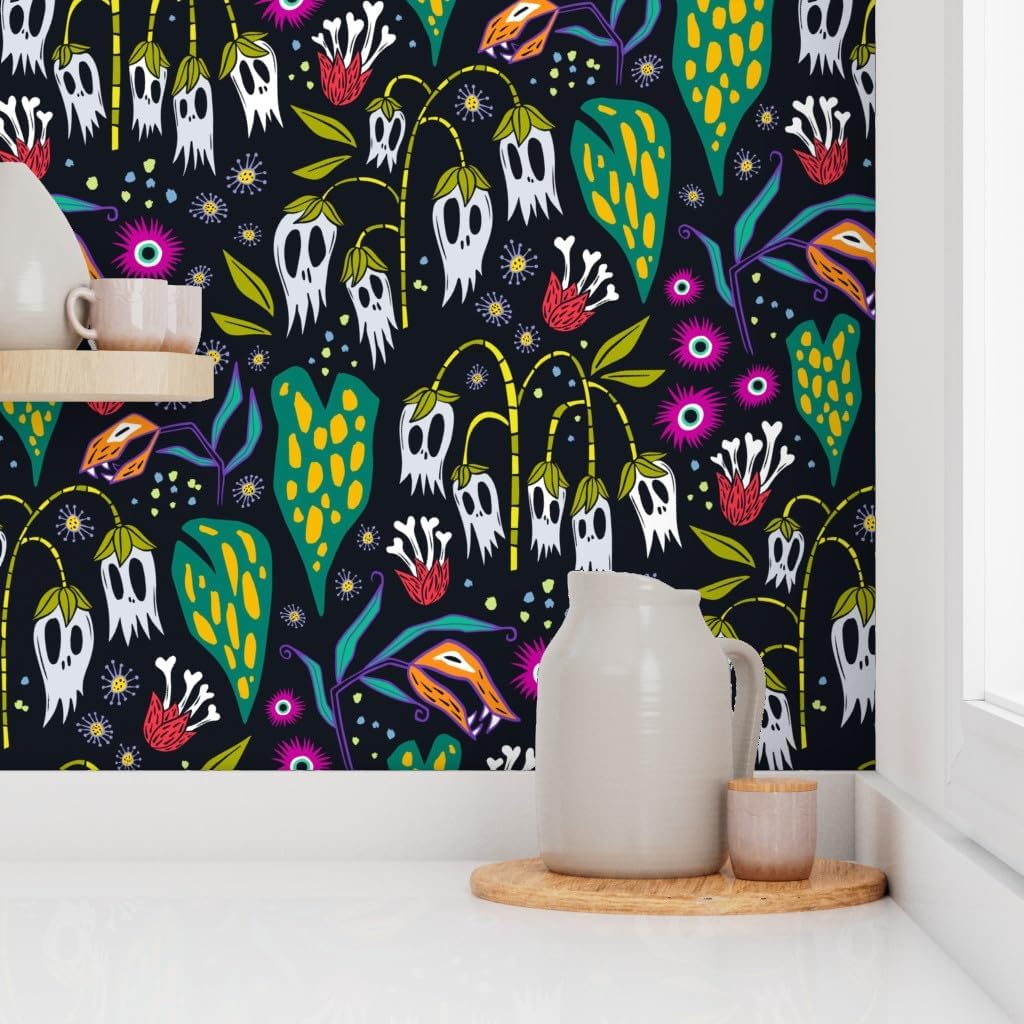 Spoonflower Removable Wallpaper 3ft x 2ft - Garden Bones Fantasy Halloween Spooky Gothic Floral Custom Pre-Pasted Wallpaper