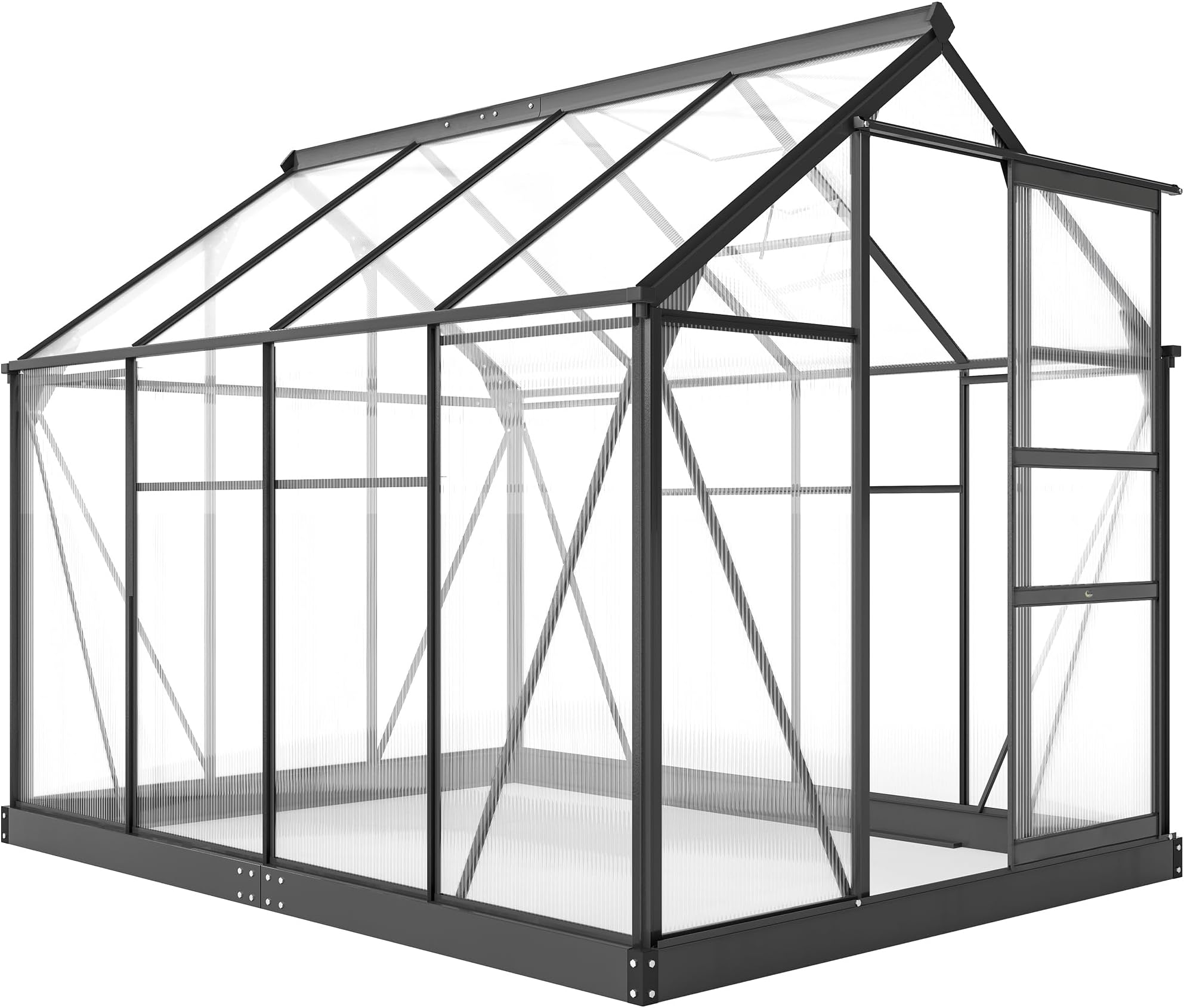 Outsunny 6' x 8' Greenhouse for Outdoors, Polycarbonate Greenhouse with Rain Gutter and Roof Vent, Aluminum Walk-in Green Houses with Push Door for Outside for Patio Backyard Garden, Gray