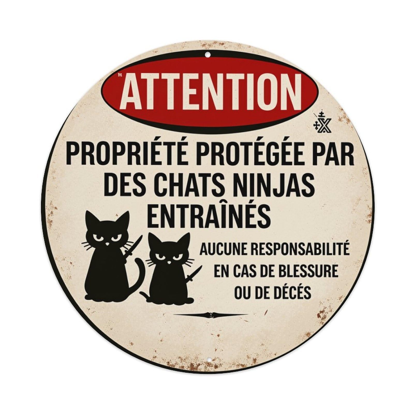 Attention Chat Ninja Property Sign Round Tin Sign Retro Metal Sign for Cafe Bar Pub Home Game Room Gym Club Wall Decoration Vintage Metal Poster 8x8 Inch