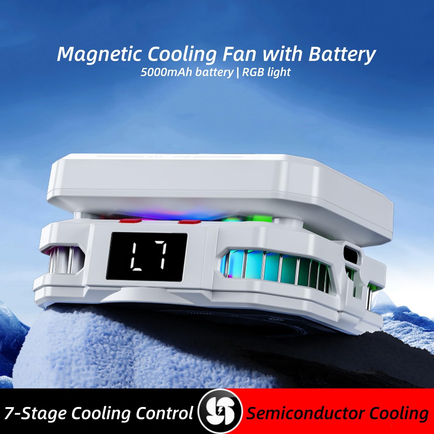 ALFOINE Magnetic Semiconductor Phone Cooler Fan with Rechargeable Battery, RGB Lighting Radiator for Gaming, Video Calls, Live Streaming, Vlog – Compatible with iPhone & Android
