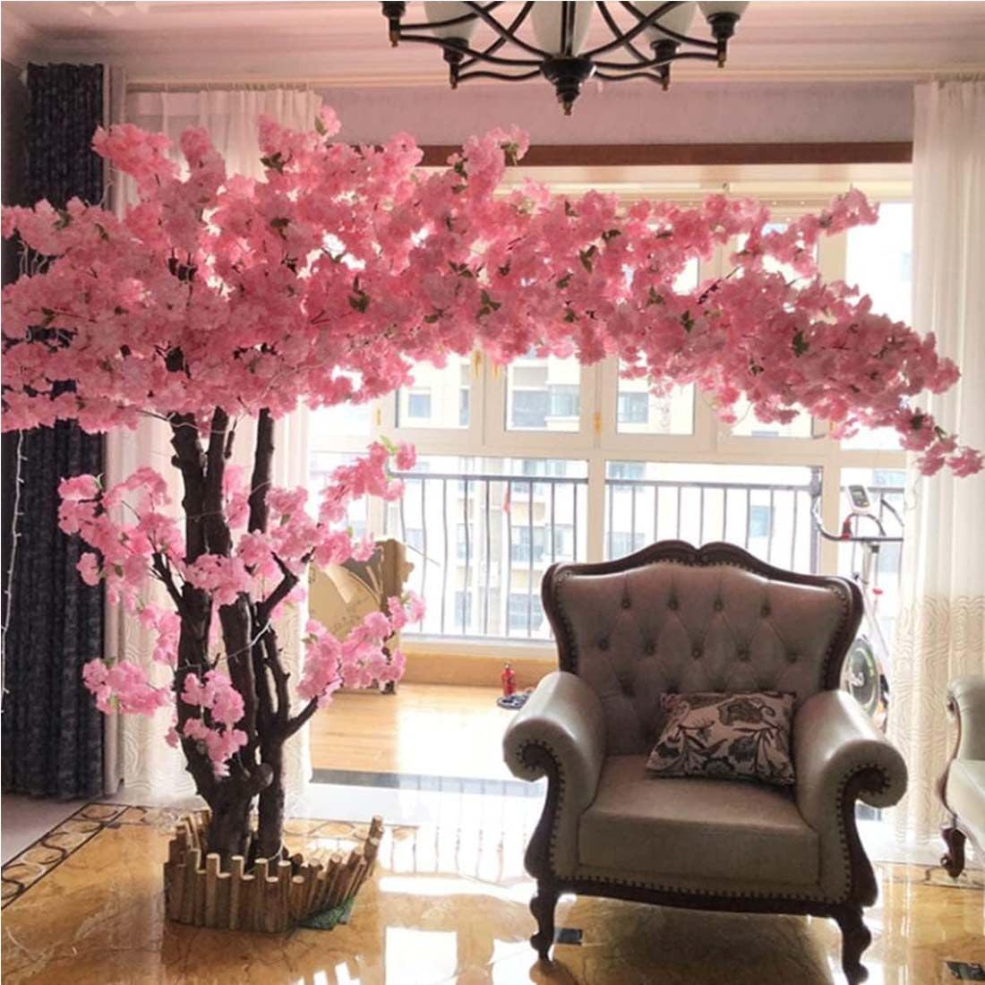 Artificial Cherry Blossom Trees, Weeping Cherry Blossom Tree Handmade Pink Tree for Indoor Outdoor Home Office Party Wedding,Extended-1.5x1m 1.5x1m Extended