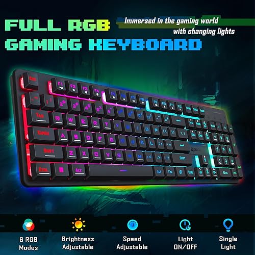 Miniatura 2 de Redragon Combo de teclado y mouse para juegos S107 actualizados, teclado RGB para juegos y mouse de 10000 DPI con anti-fantasma de 25 teclas,