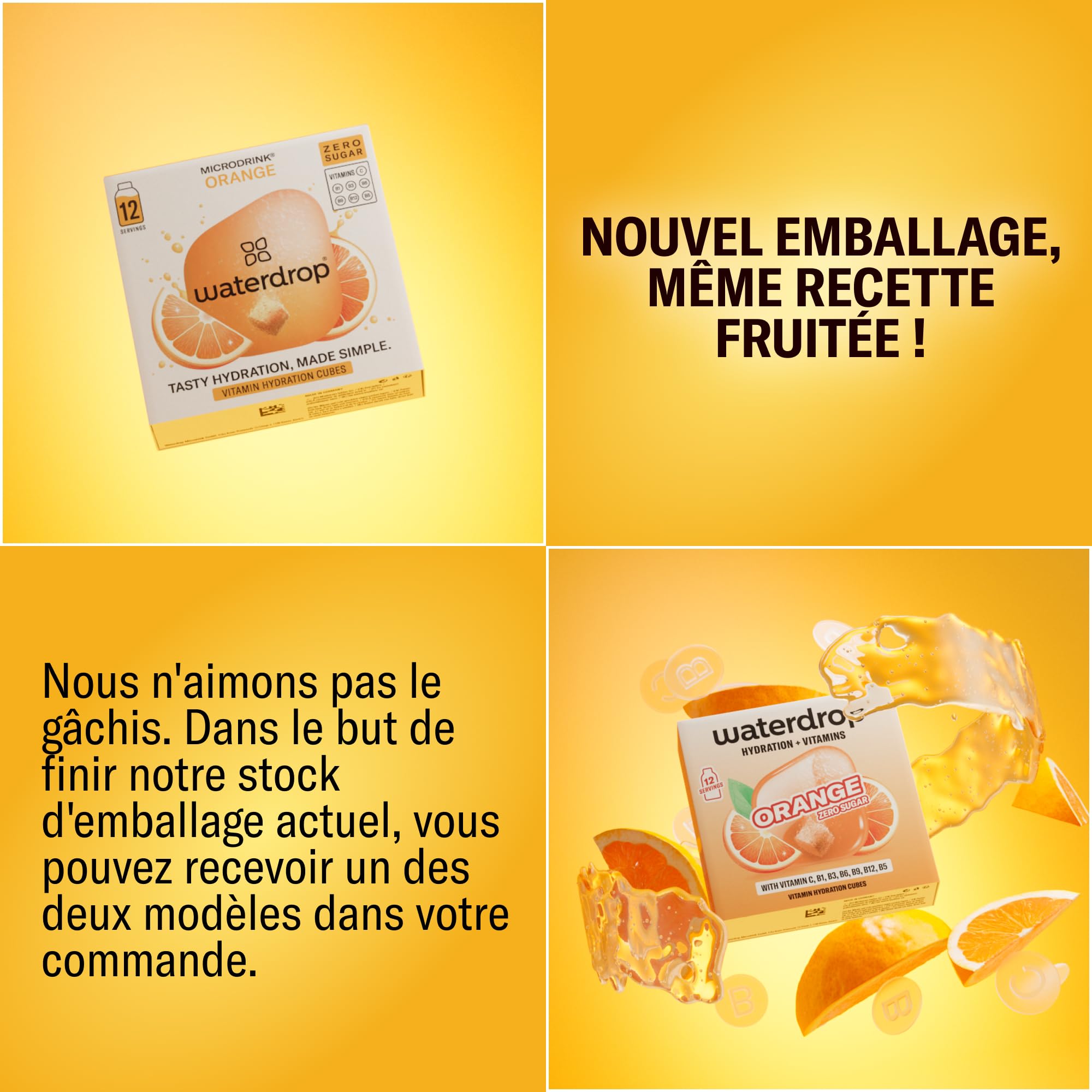 waterdrop® Coffret Microdrink, Orange, Citron et Pamplemousse, 36 boisson en cube effervescente sans sucre pour aromatiser l'eau, Extraits de fruits et de plantes, Eau Aromatisée infusion à froid