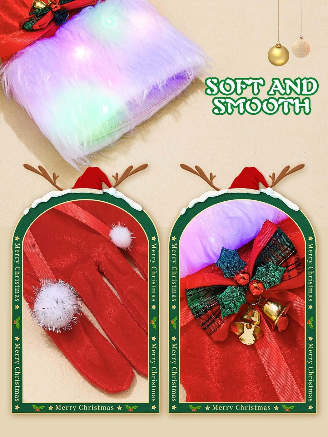 Light up Christmas Gloves Red Xmas Santa Sparkly Gloves for Women