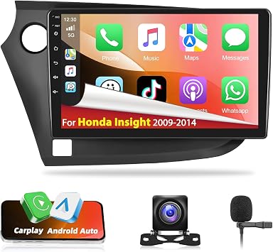 Android 15 Double Din GPS Car Stereo for Honda Insight 2009-2014 [2+64G] Autoradio with CarPlay & Android Auto 9" Touchscreen Bluetooth Audio with Mirror Link WiFi FM RDS SWC Backup Camera MIC