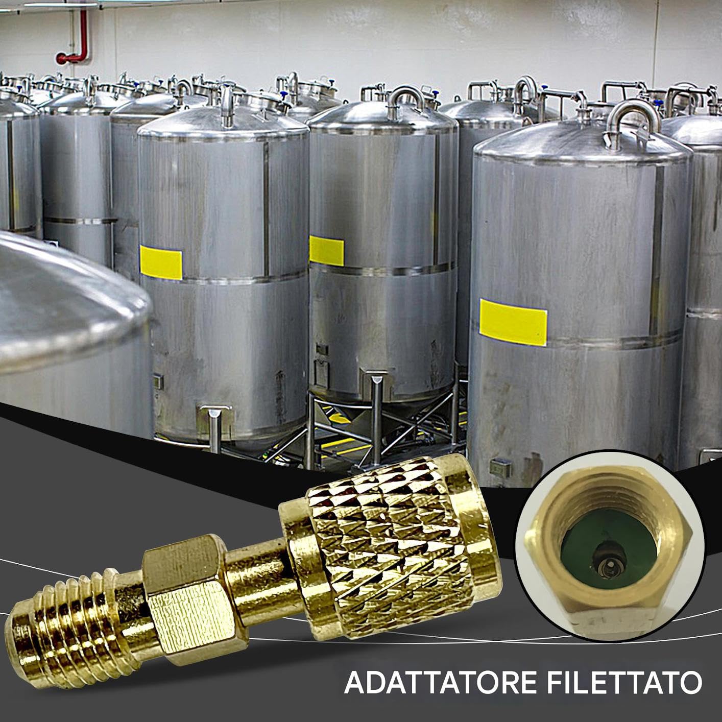 Adattatore Filettato per Bombole di Refrigerante | Adattatore per Sistemi di Refrigerazione AC,Attacco Con Filettatura Inversa, Connettitore Da 6 Mm Per Ricarica Climatizzatori Split