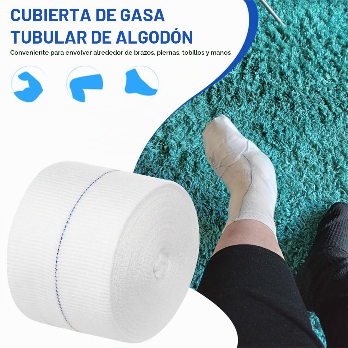 Vendas tubulares elásticas de algodón de 7,5 cm, para eccema, retención para brazo y muñeca, rollo de 10 m