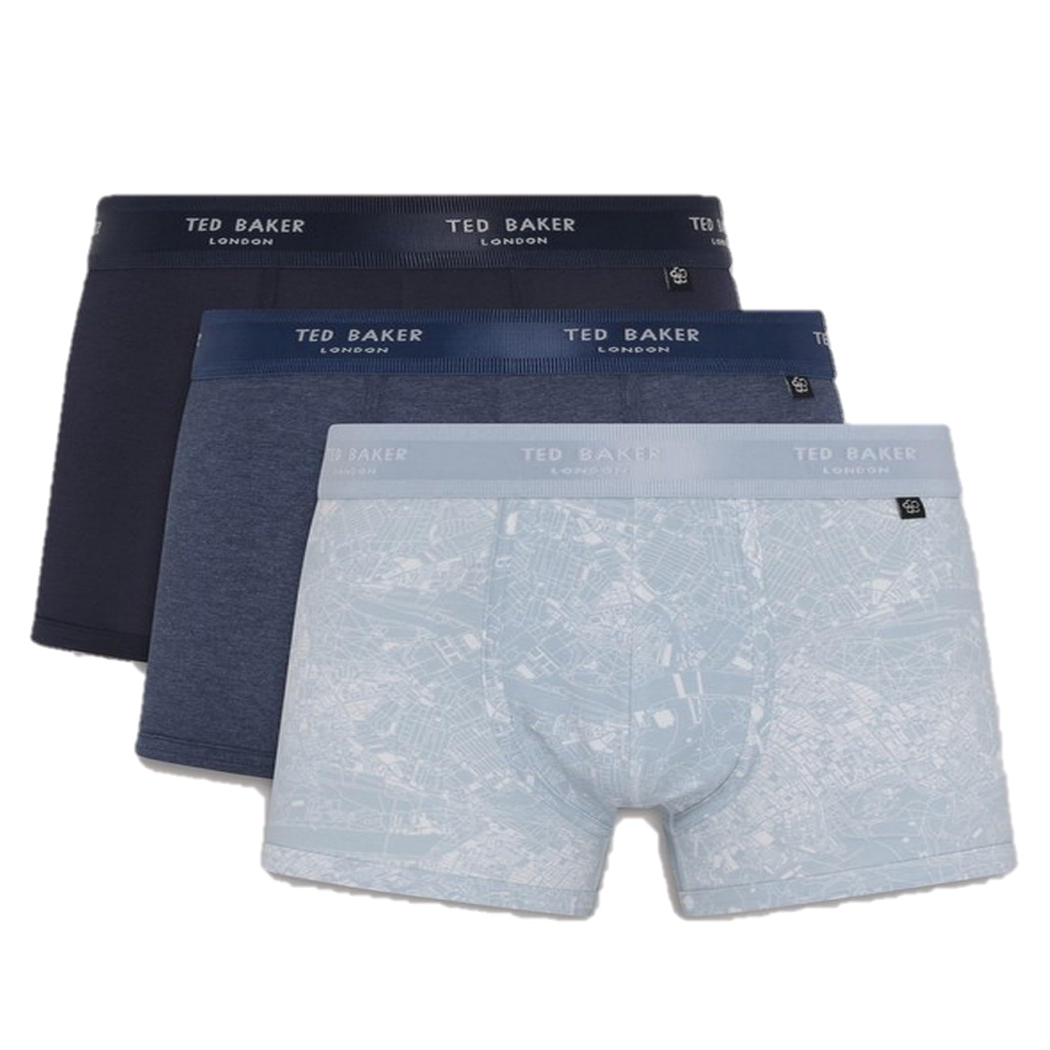 Ted Baker Mens Trunks, Cotton, 3-Pack, (TBB02), Navy/Dark Denim/Blue Alatri, S