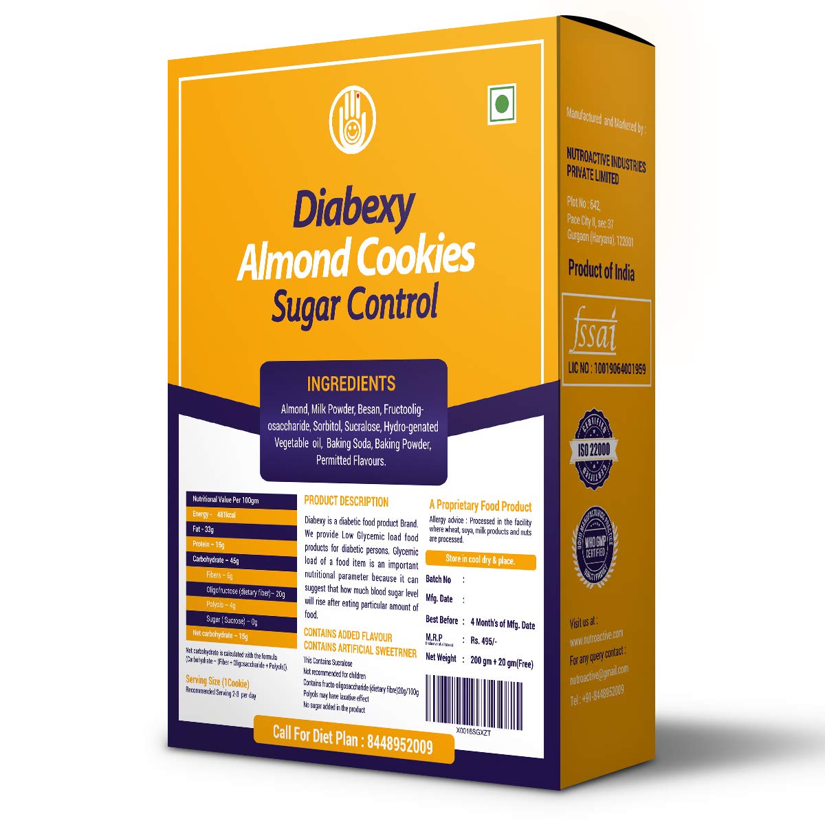 diabexy - Cookies for Sugar Control - Assorted Flavors (Almond, Pack of 5 Boxes)