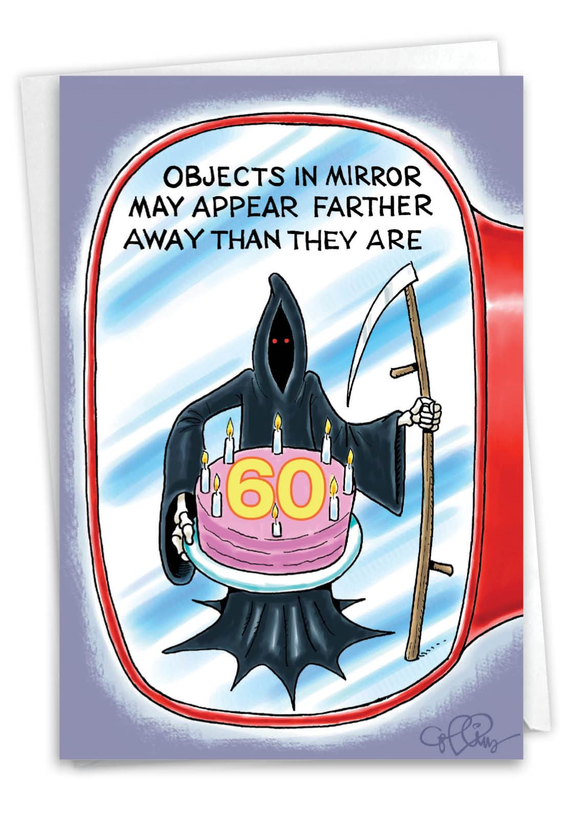 NobleWorks 60th Blank Birthday Greeting Card with 5 x 7 Inch Envelope (1 Card) Bday Objects in Mirror Milestones 60 4848K