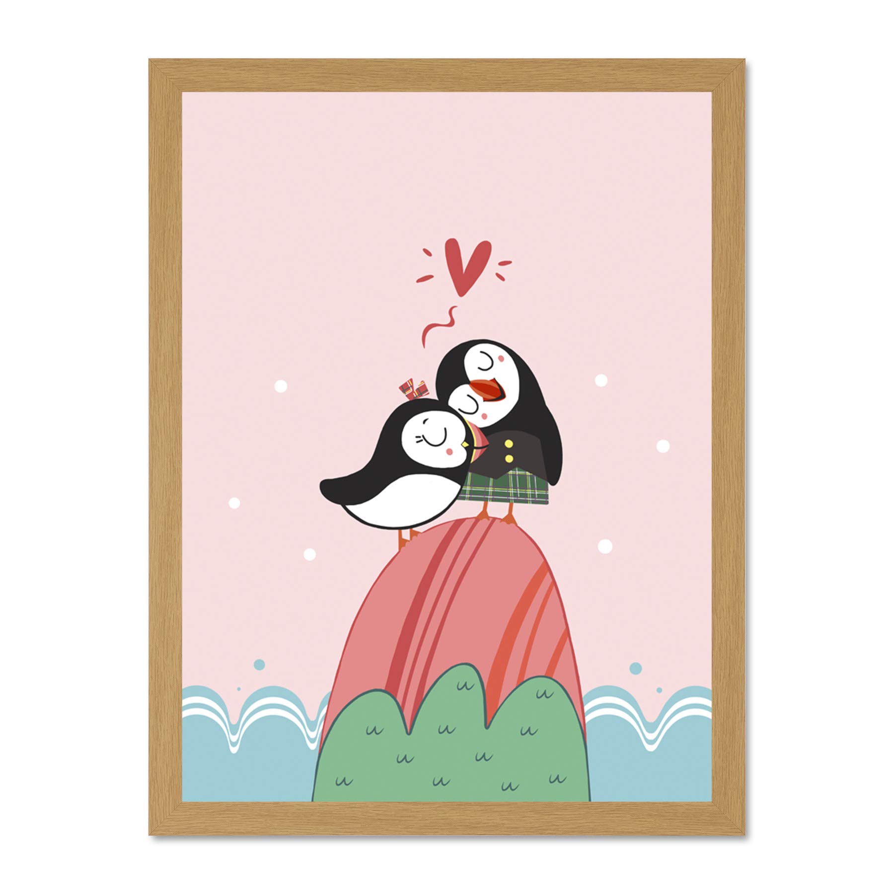 Wee Blue Coo Puffins in Love Large Framed Art Print Wall Poster 18x24 inch