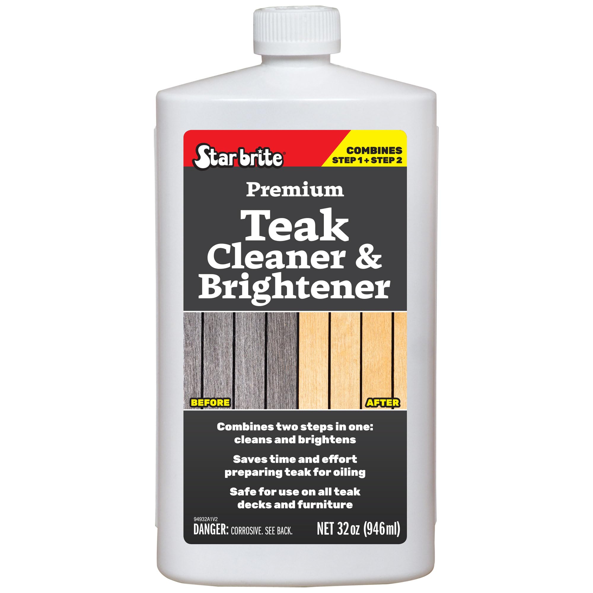Star Brite Teak Cleaner &amp; Brightener, Restore Weathered Wood, 32oz (094932)