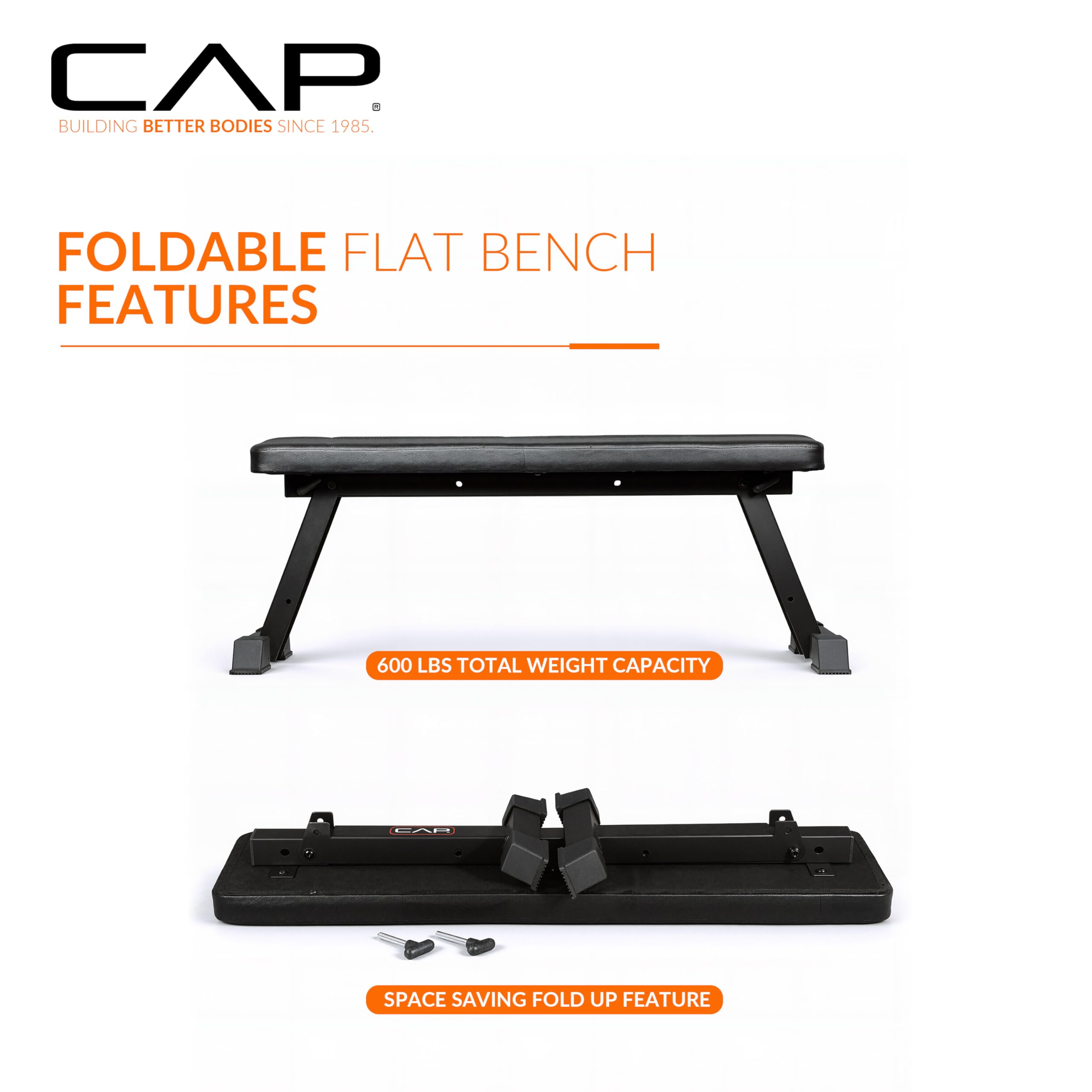 Foldable Flat Weight Bench | Folding Workout Bench with Steel Frame, Thick Box-Stitched Padding & 600 LB Capacity | Compact Home Gym Strength Training Bench