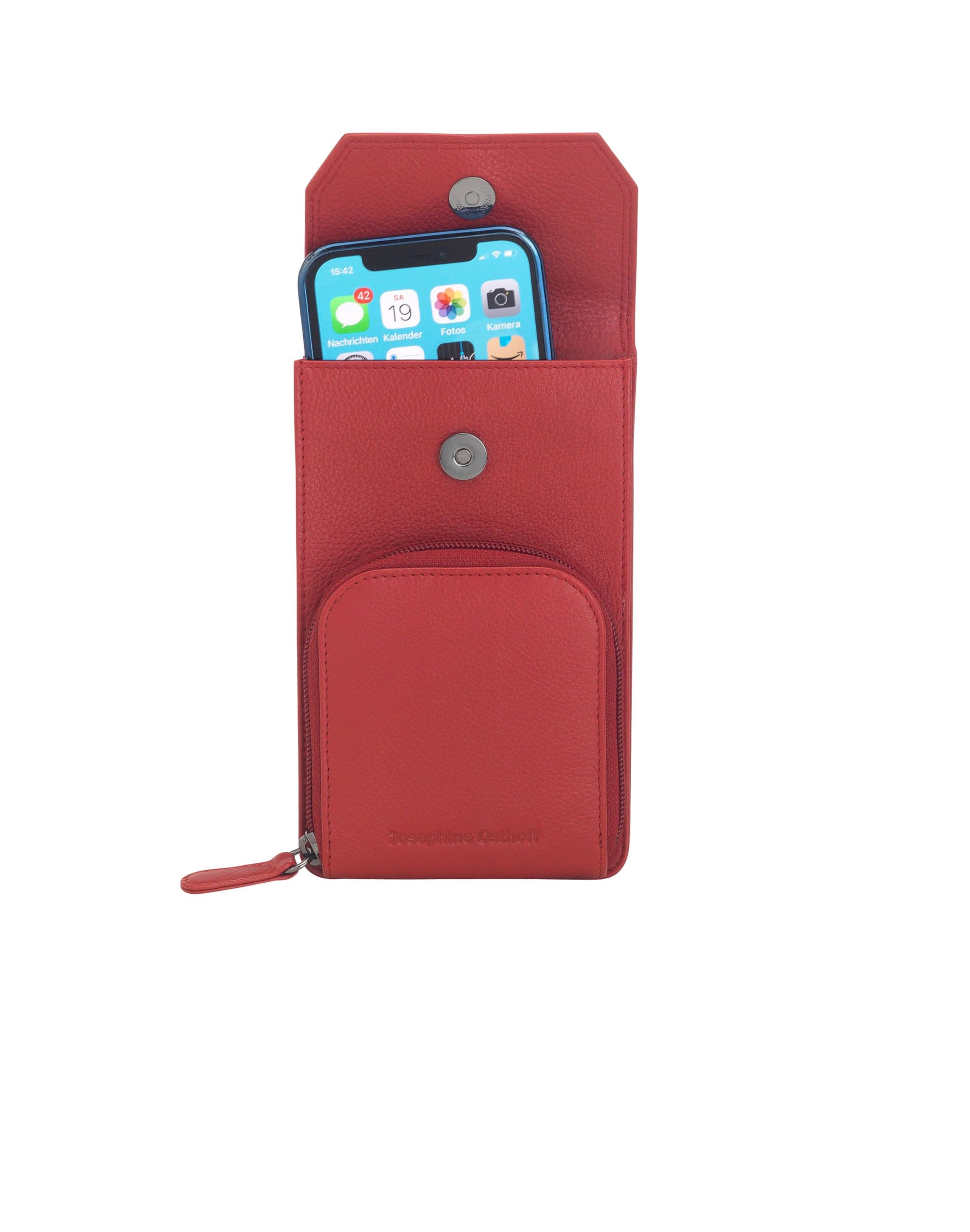 Torebka na telefon komórkowy do zawieszenia damska mała, prawdziwa skóra, torba na ramię na telefon komórkowy, smartfon, torba z ochroną RFID, zamek błyskawiczny Crossbody (100), wiśnia, 17 x 10 x 4 cm