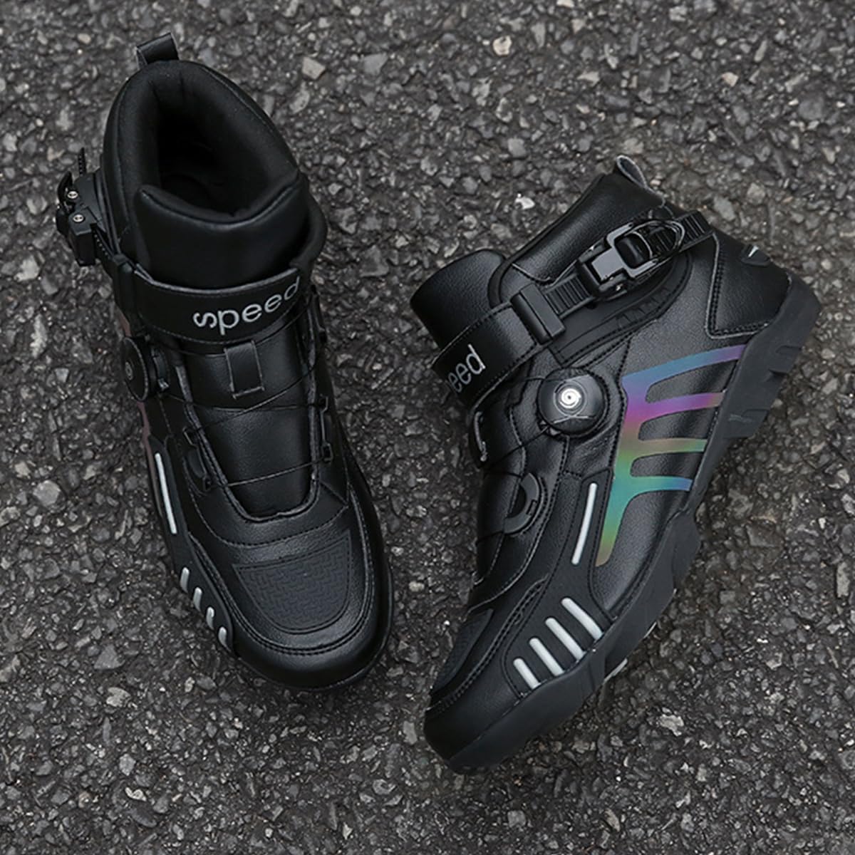 SDEQA Scarpe Moto Uomo, Stivali Moto Casual Traspirante Antiscivolo Scarpe da Ginnastica da Motociclo con Supporto alla Caviglia