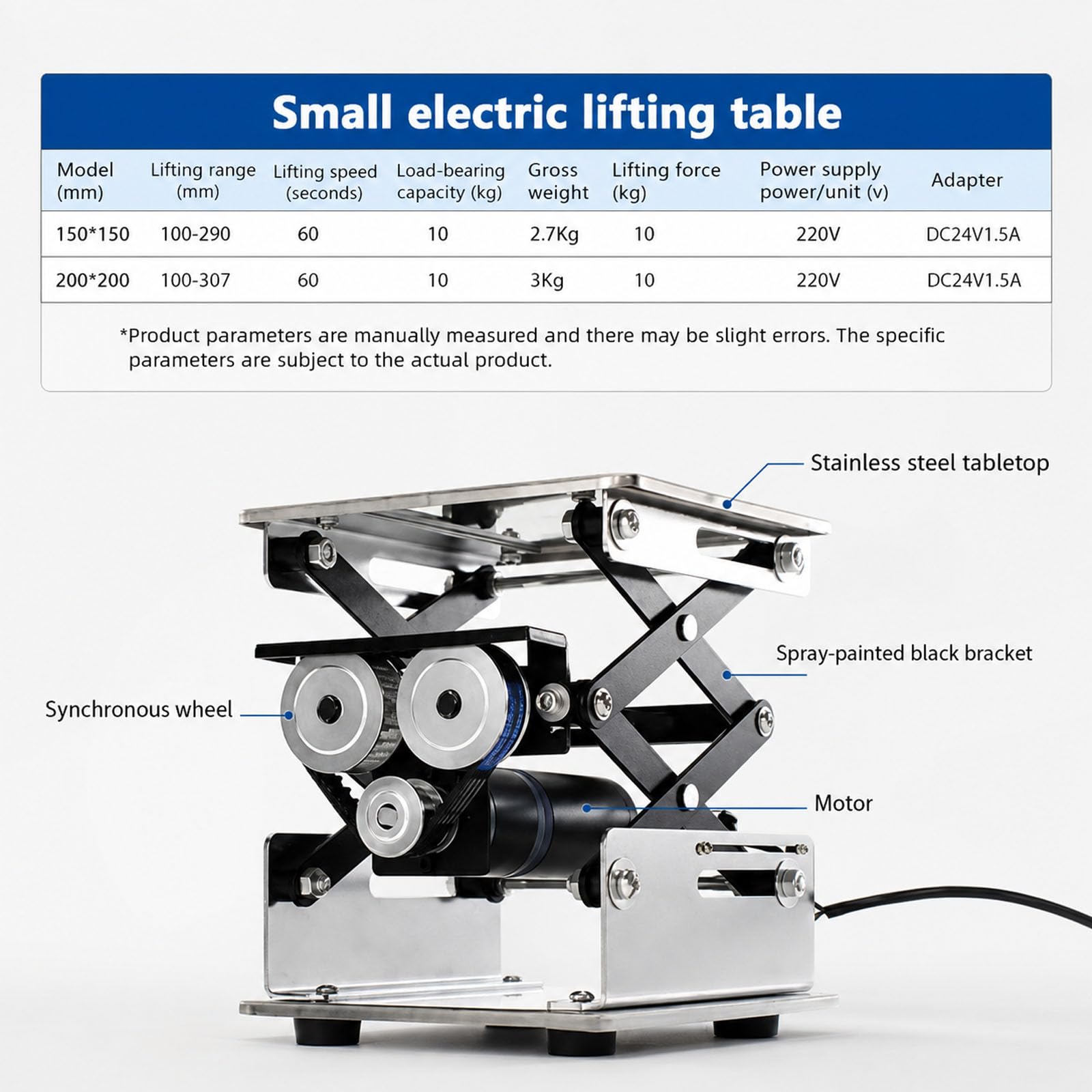 Plataforma elevadora con gato de tijera eléctrico, plataforma elevadora de acero inoxidable, capacidad de carga de 10 kg, altura ajustable, soporte elevador de mesa de laboratorio para labo 200*200mm