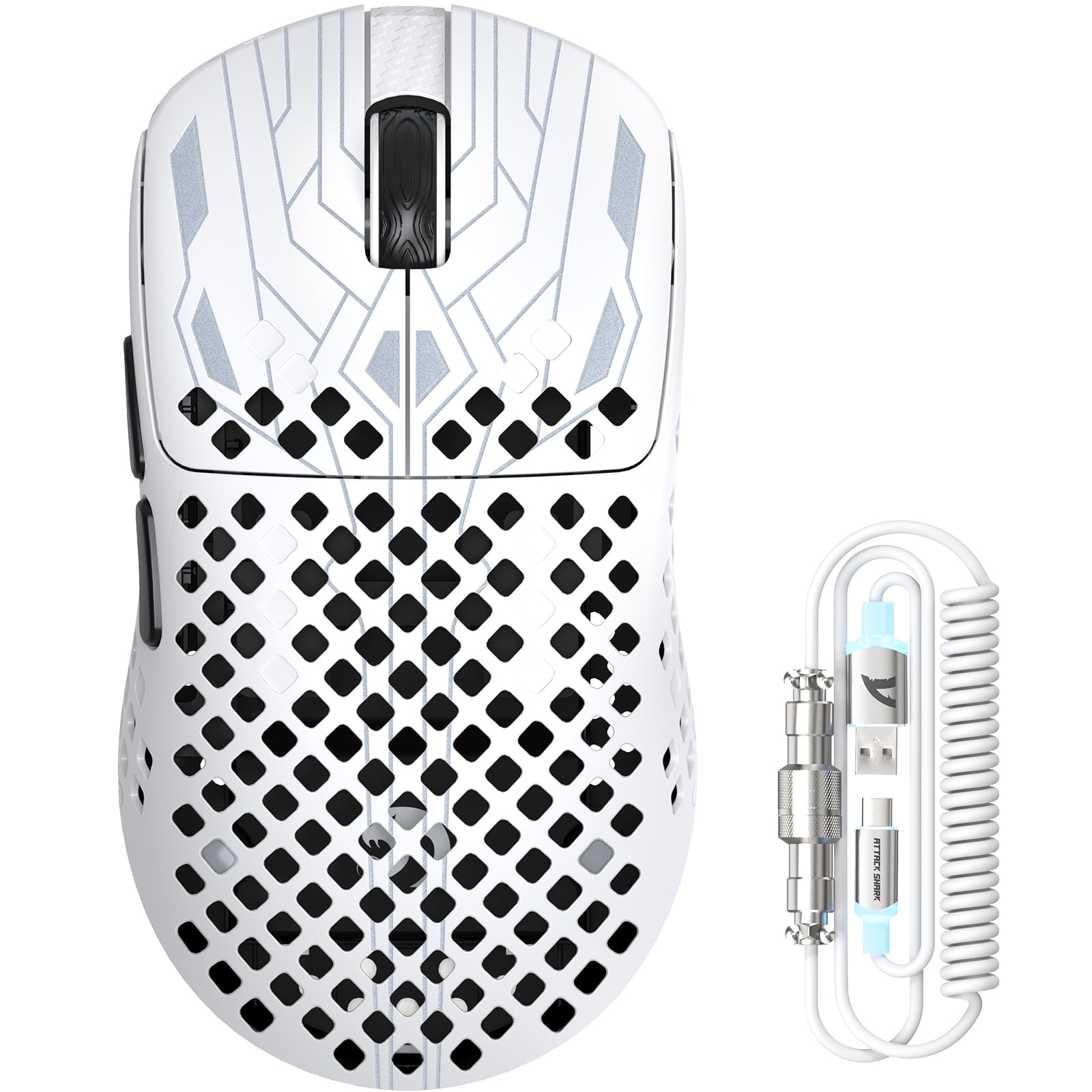 MAMBASNAKE M2 Ultra-Lightweight Wireless Gaming Mouse, PAW3395PRO Sensor 40000 DPI, 41g Carbon Fiber, Mouse Coiled Cable, Tri-Mode 2.4G/Bluetooth/Wired, 100M Clicks, Cloud Driver, Ergonomic Design - 1