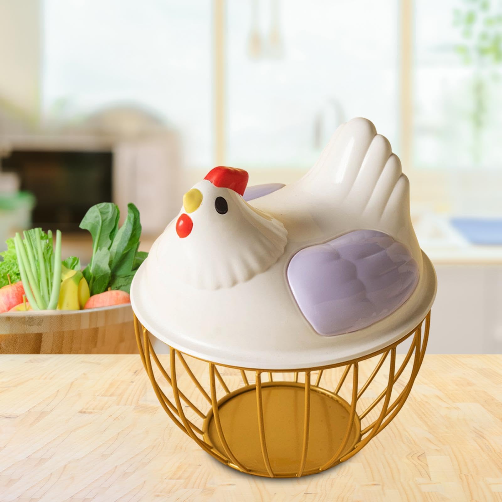 Sharplace Cesta para Huevos de Gallina, Cesta de Almacenamiento de Huevos de Alambre de Malla Metálica, Soporte Portátil para Huevos de Gallina Y Alambre de HIE, Raya Violeta Dorada, Individual