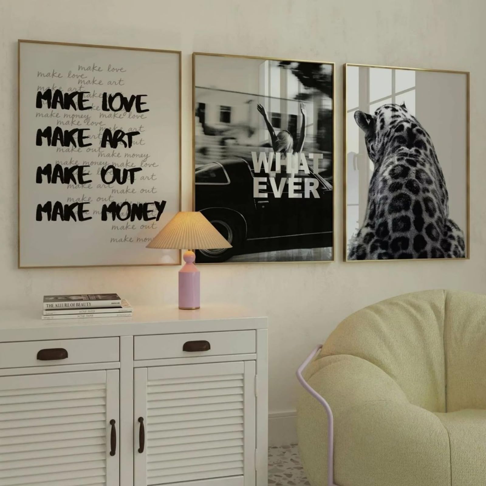 Zbello Acd Set Of 3 Posters, Aesthetic Black And White Wall Art, Cheetah Wall Art, Modern Wall Art, Fashion Canvas Prints, For Bedroom And Living Room Decor, Unframed (30X40cm,)