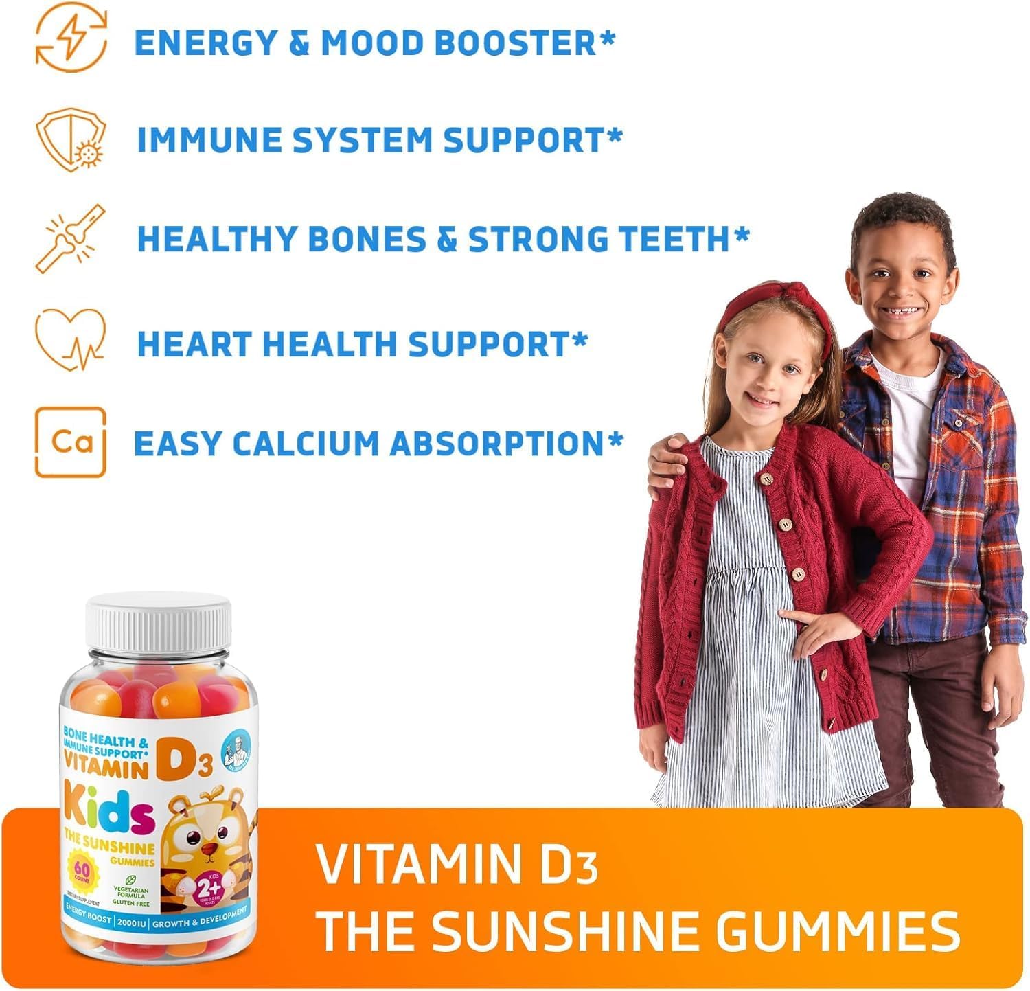 DR. MORITZ Vitamin D3 Gummies for Kids & Adults 2000 IU - High-Absorption Vitamin D Kids Gummies Supplements - Vegetarian, Immune Support D3 for Adults & Kids (60 Count)