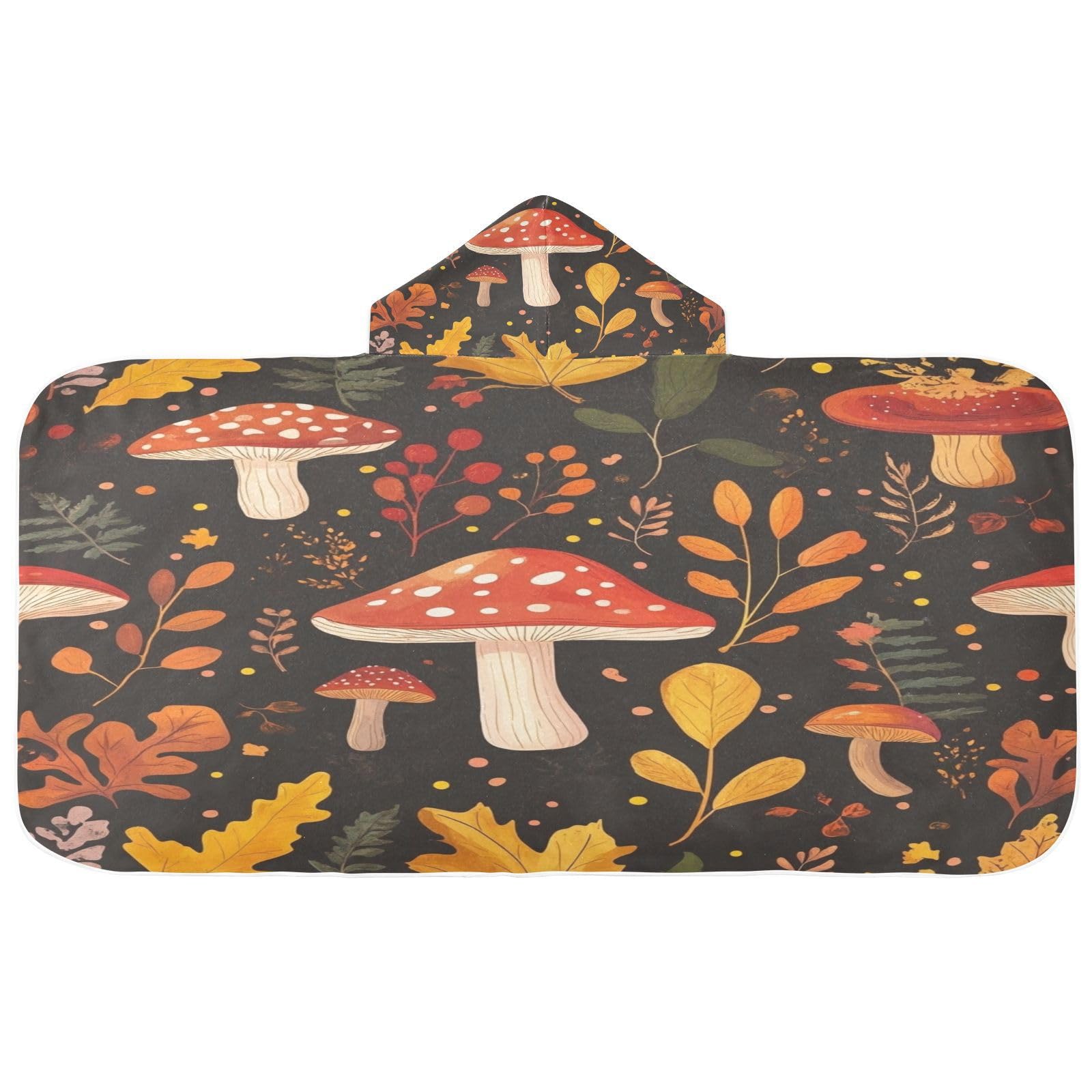 Kigai Leaves Mushroom Hooded Beach Towel for Kids Soft Absorbent Quick Dry Bath Towel with Hood Lightweight Toddler Shower Pool Bath Wrap for Boys Girls