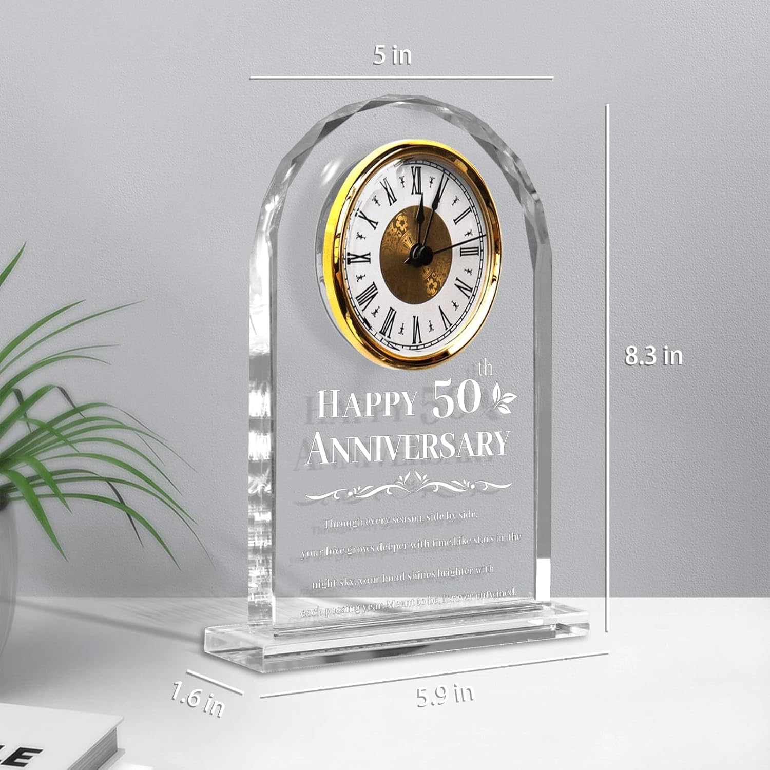 50th Wedding Anniversary Clock Gifts for Couples - Elegant Crystal Glass Clock Keepsake for Husband & Wife - Unique Home Decor for 50 Years of Marriage - Image 3