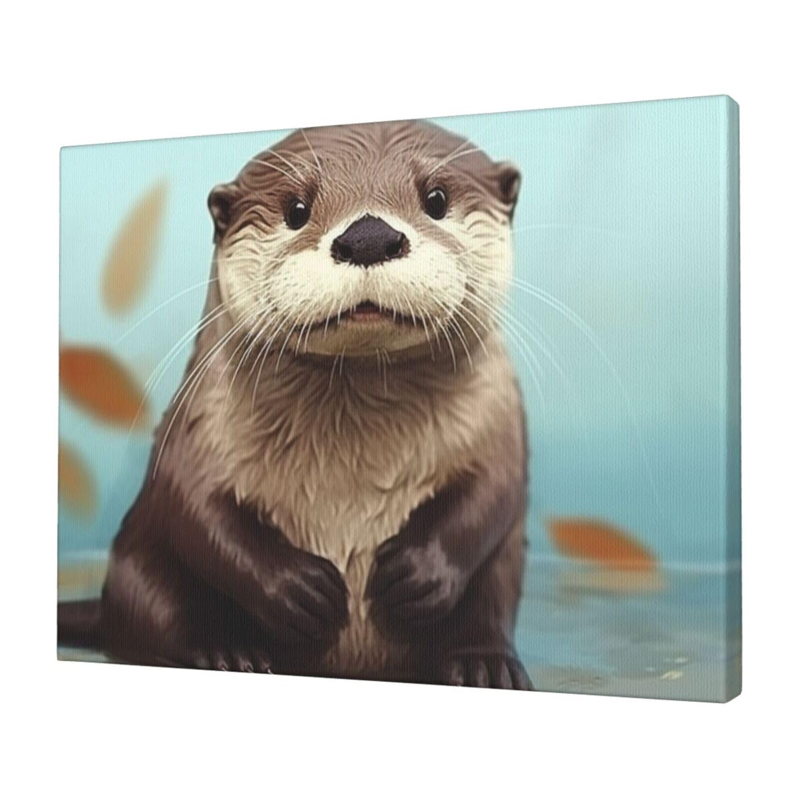KLOPH Cute otter Canvas Wall Art for Living Room 12"x16" Modern Artwork Painting for Bathroom Hanging Canvas Prints Aesthetic Wallart for Bedroom Kitchen Office Wall Decor