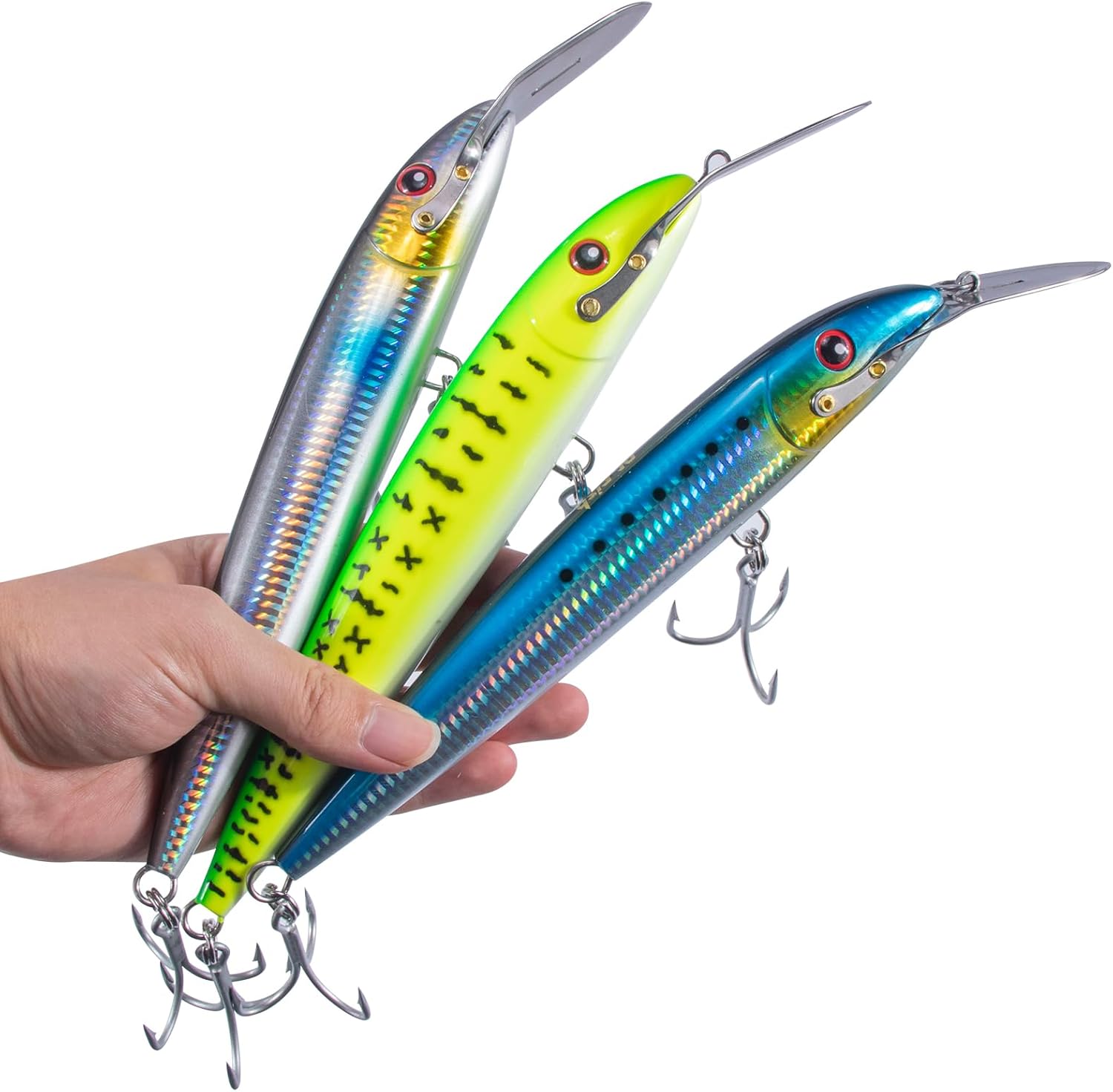 Dr.Fish Deep Diving Trolling Lures 13-20ft Saltwater Hard Fishing Lures 7.5" Deep Diving Jerkbait VMC Treble Hooks Pencil Twitch Bait Heavy Duty Offshore Plugs Striper Mackerel Tuna