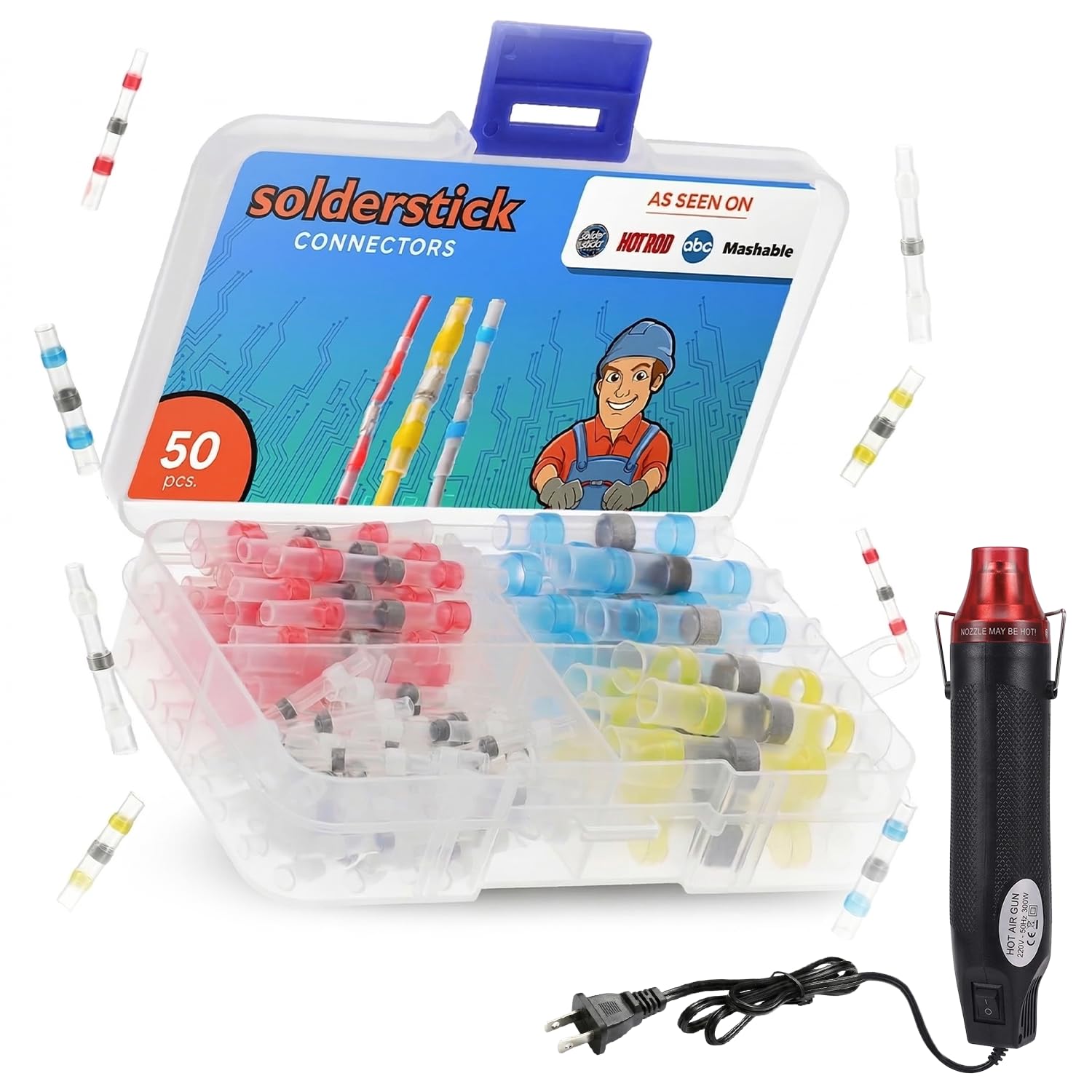 Heat Gun with Adjustable Temperature 50PCS Waterproof Solder Seal Wire Connectors Bundle - Heat Shrink Tubing Electrical Wiring