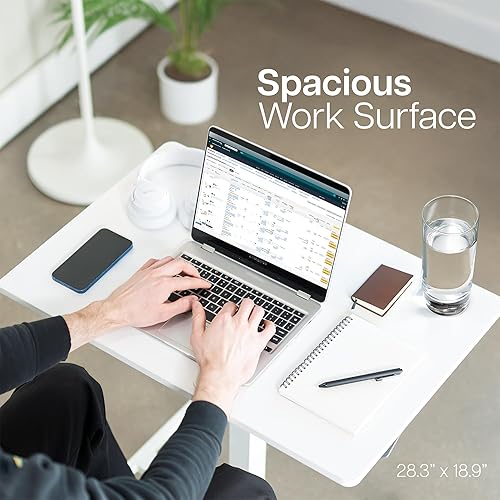 Miniatura 8 de VIVO Carro móvil para portátil de 28 pulgadas, estación de trabajo de escritorio rodante pequeña con altura ajustable, ruedas de bloqueo, blanco,