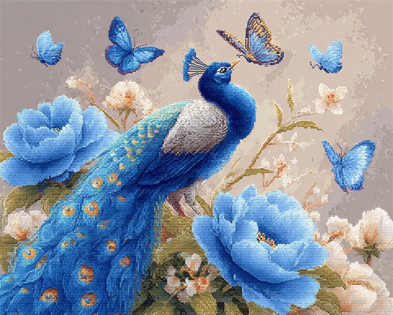 RKFLGEW DIY Embroidery Set Fantasy Blue Peacock 50x70cm