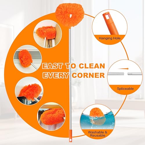 Miniatura 9 de Limpiador de ventilador de techo reutilizable de microfibra para ventilador de techo, limpiador extraíble con poste de extensión que se ajusta de 13