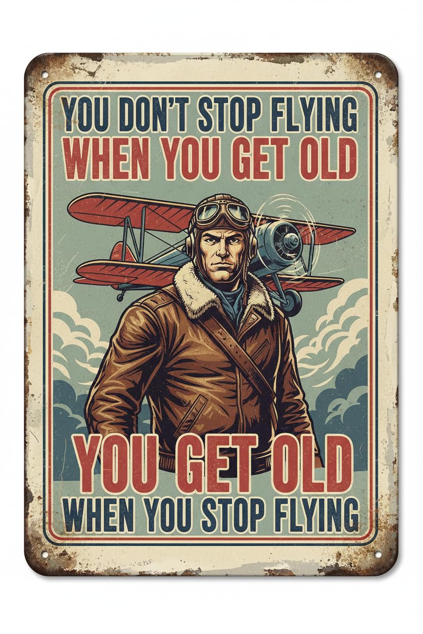 Pilot You Get Old When Stop Flying Tin Sign, 8x12 Inch