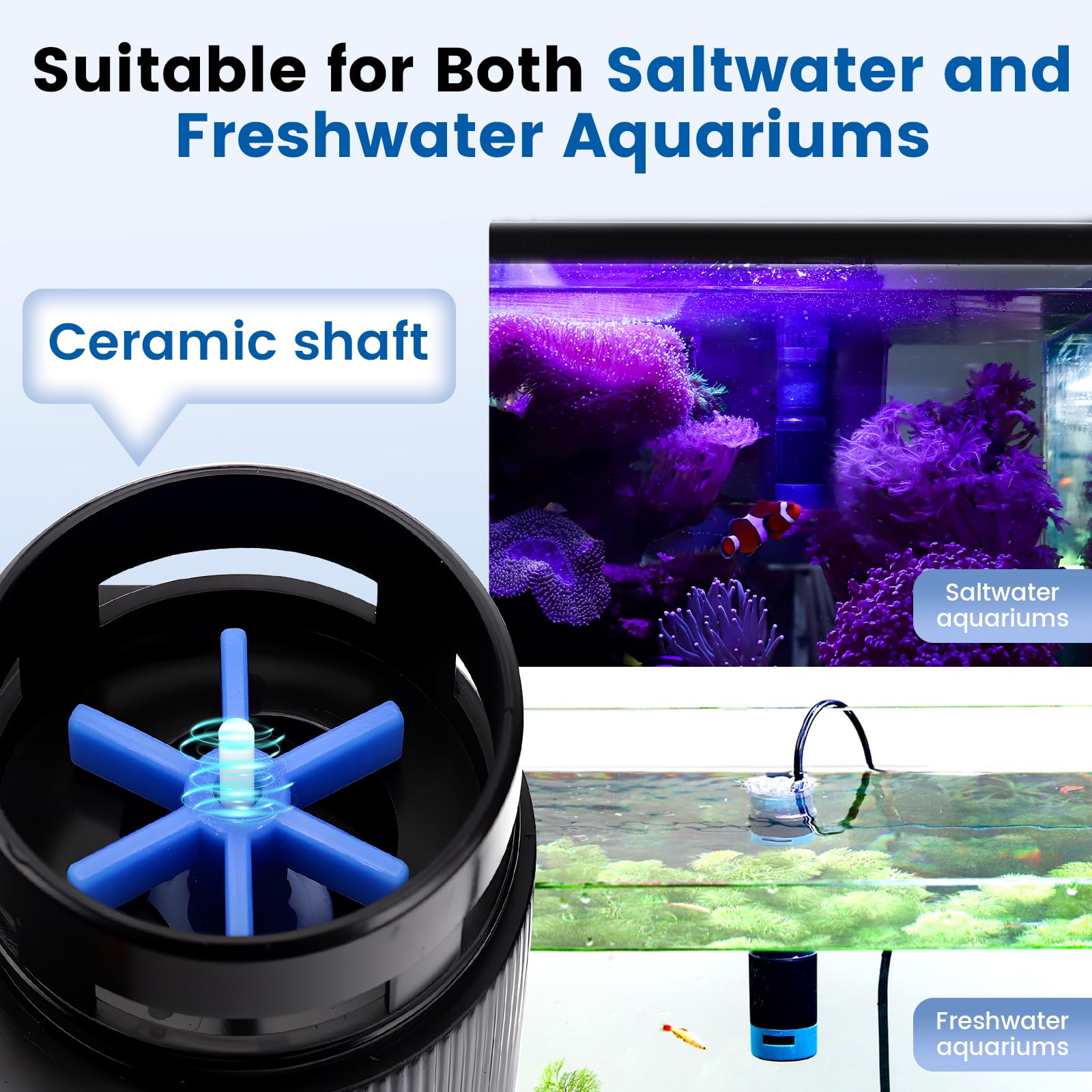 Écumoire de surface pour aquarium, débit de 90 GPH – Idéal pour l'eau douce et l'eau salée – 5 W – Élimination efficace des déchets