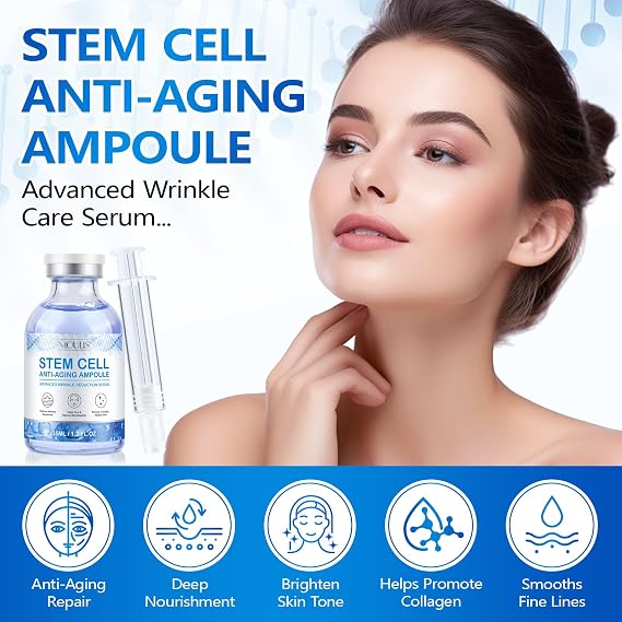 Stem Cell Serum for Face, Anti Aging Smooth Wrinkles Microneedling Serum Solution to Use with and without Micro Needling. (2 Bottle)