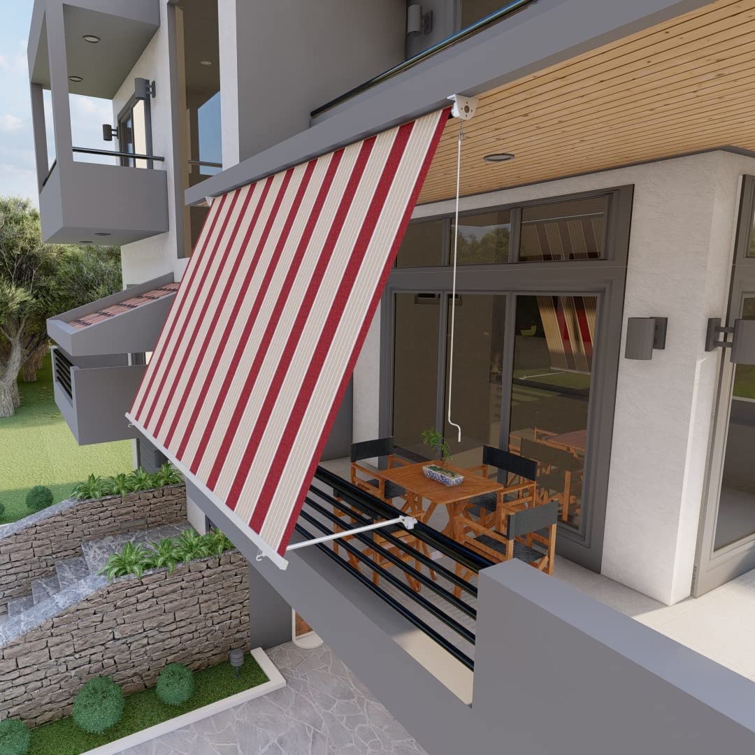 Tenda da sole a caduta 250x250 cm Bordeaux/Crema, con braccetti e mantovana per balcone esterno, tessuto impermeabile 280gr/mq