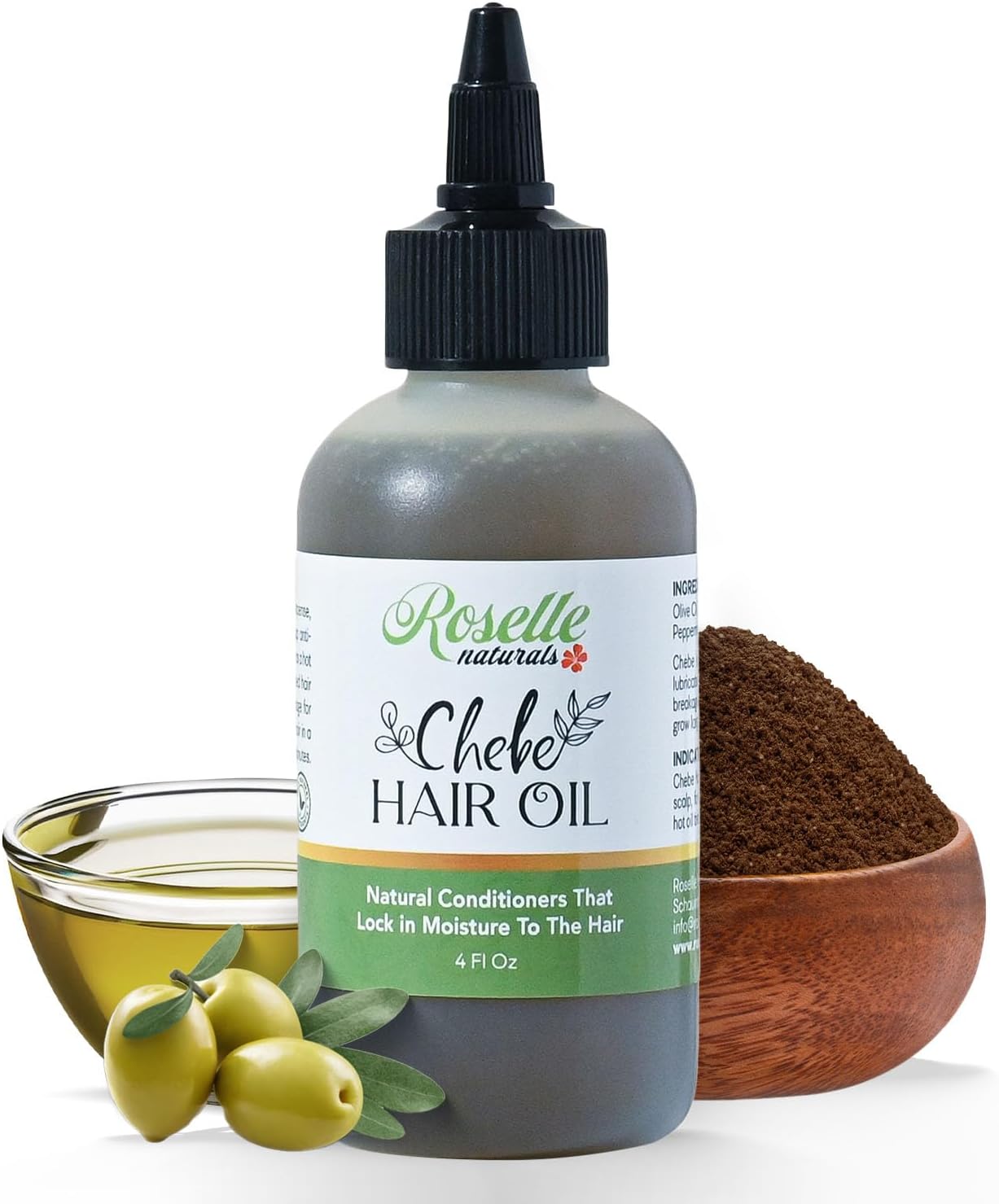 Roselle Naturals Chebe Oil for Hair Growth for Black Women, Chebe Oil Hair Growth Products Made in USA 4 Fl Oz - Chebe Powder Chebe Hair Grease for Stronger, Longer, Thicker Hair.